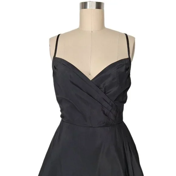 J.Crew Black Silk Taffeta Midi Dress A Line Cocktail Criss Cross Back Lined SZ 8 - Picture 3 of 12